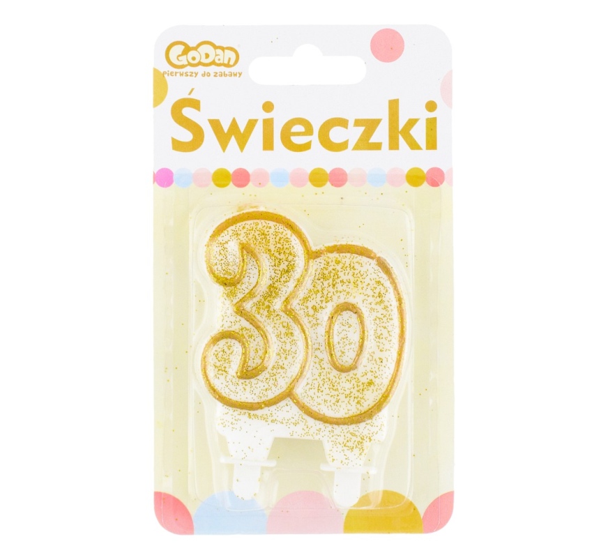 Świeczka cyferka ,,30" złoty kontur 8 cm GoDan